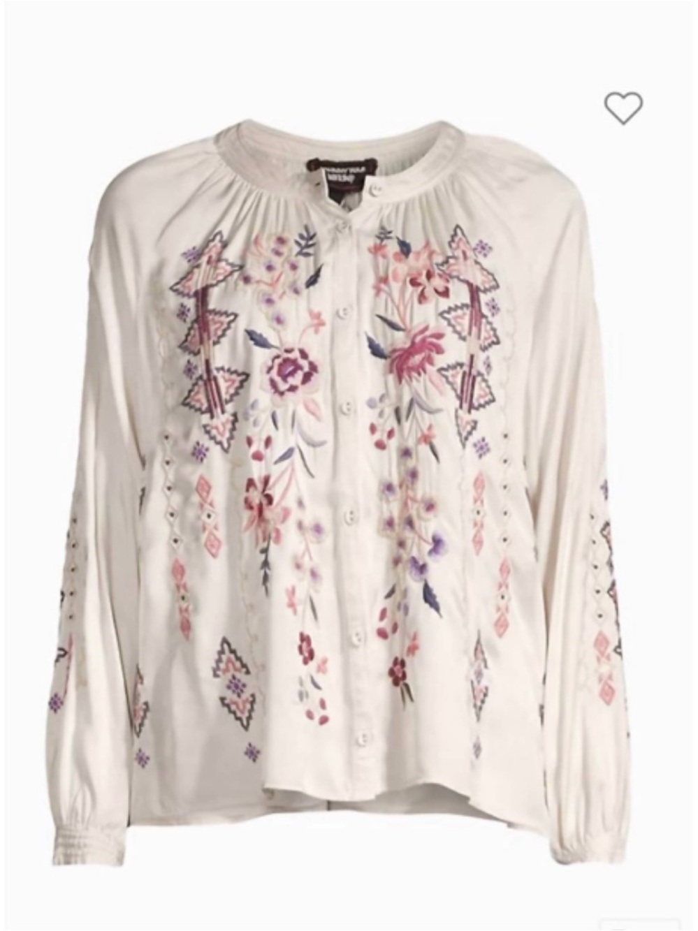 Johnny Was Curacao Embroidered Floral Button-Front Blouse
